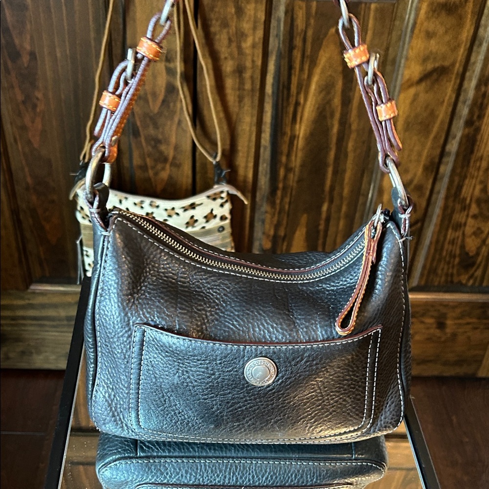 Coach Dark Brown & Black Leather Shoulder Bag